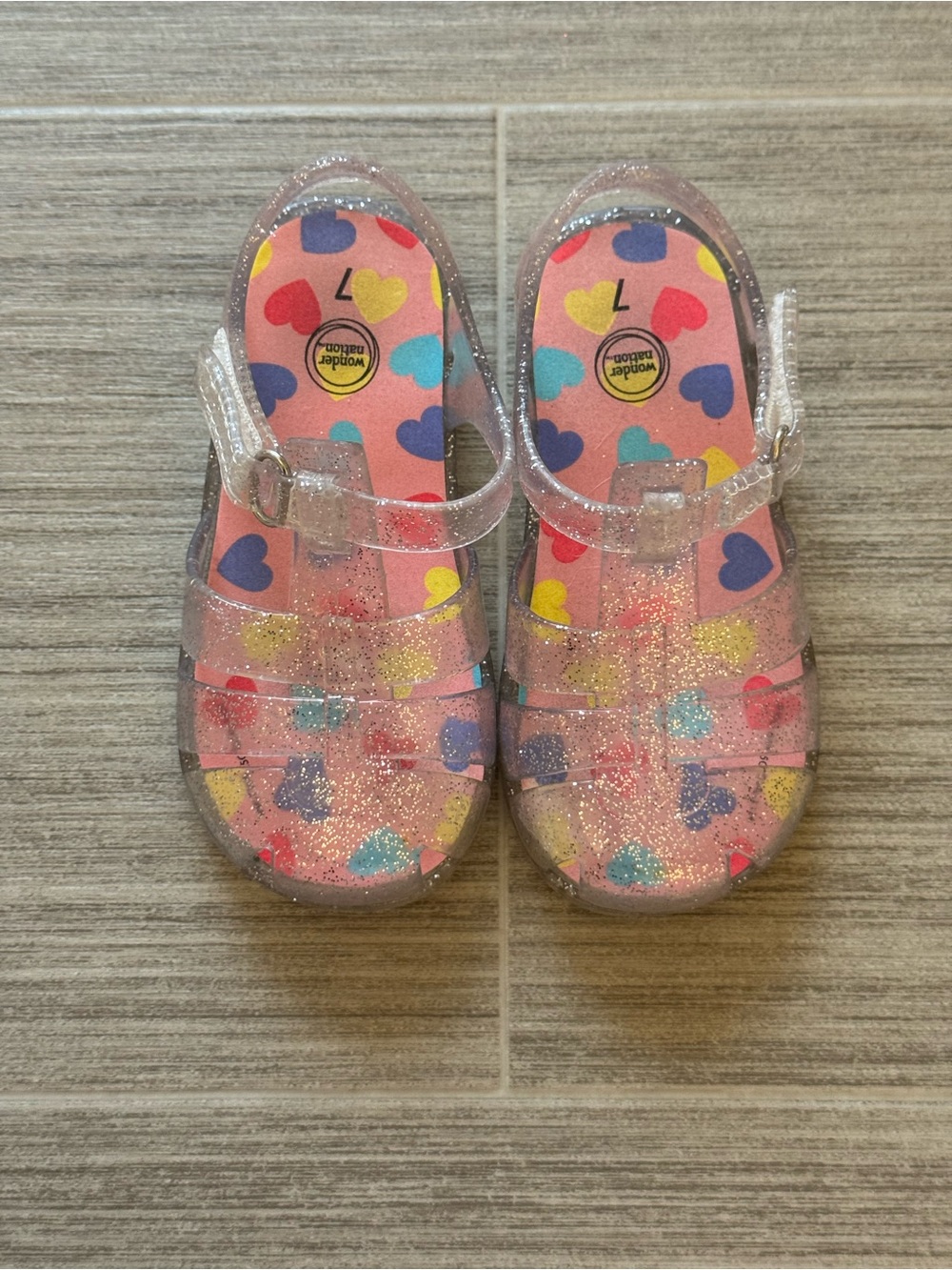 Toddler Girls Glitter Jelly Sandals with Multicolor Heart Insole